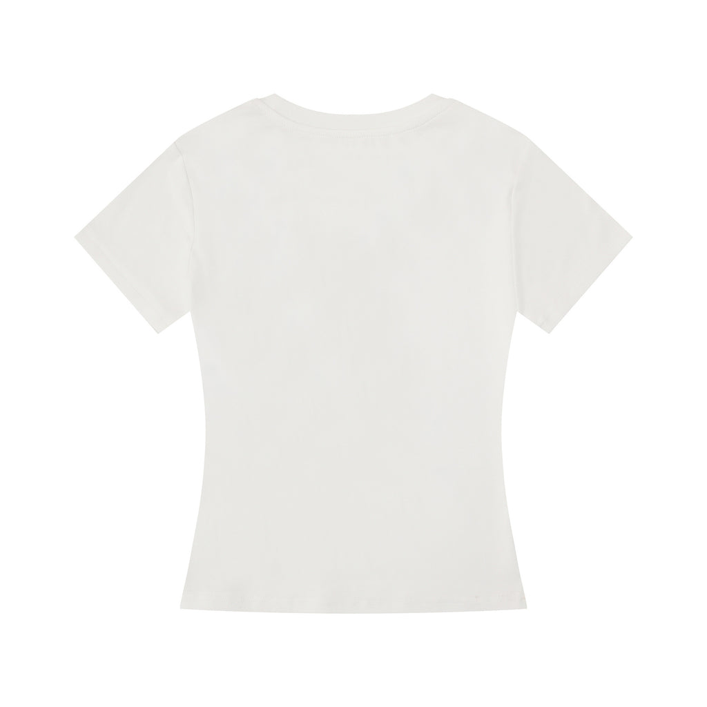 Black and White Polka Dot Bow T-Shirt  Slim Fit  Casual Wear