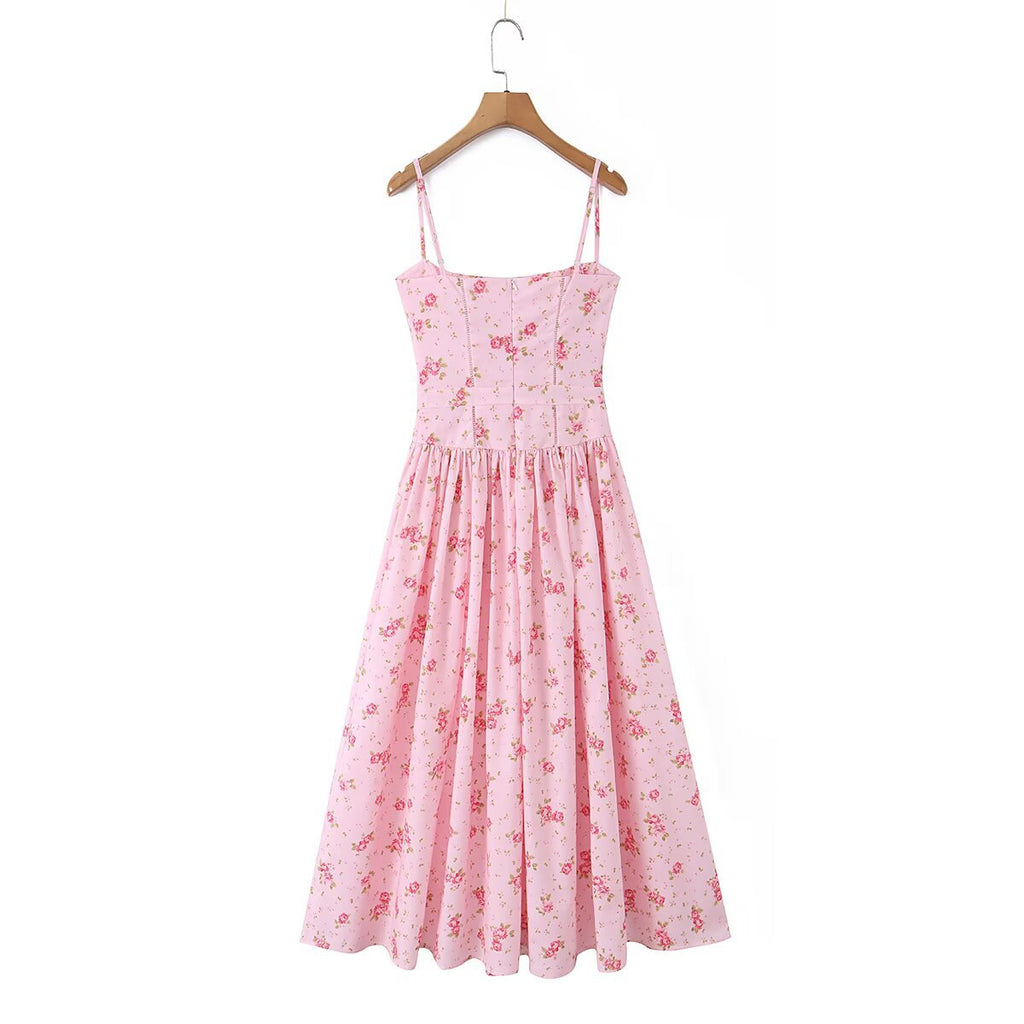 French vacation style printed suspender dress