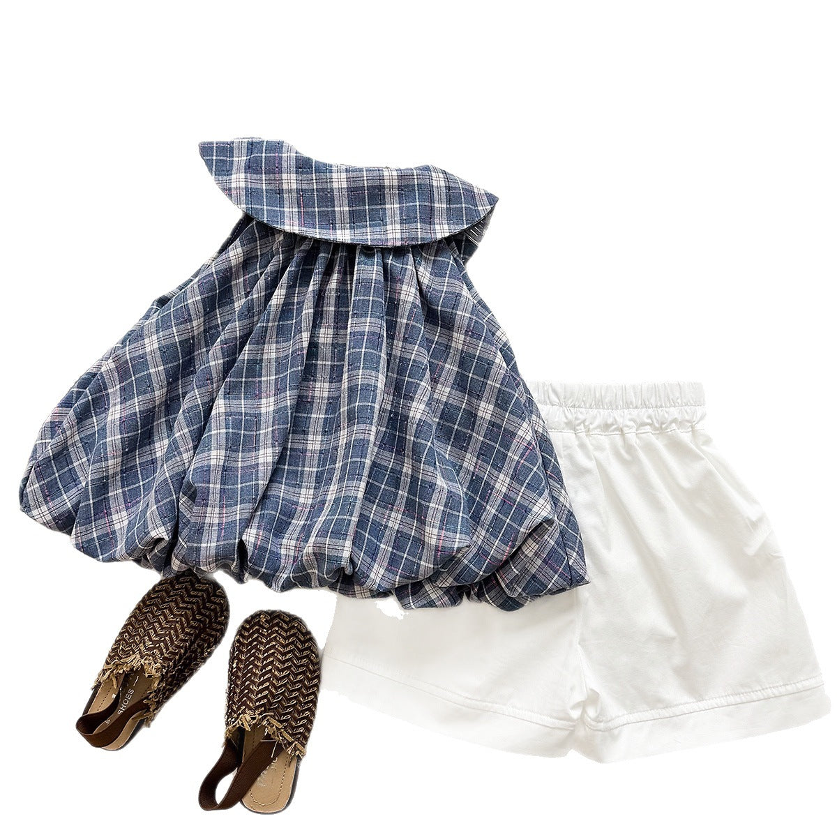 Chic Plaid Two-Piece Set for Girls Summer Sleeveless Top and Shorts  Children's Outfit