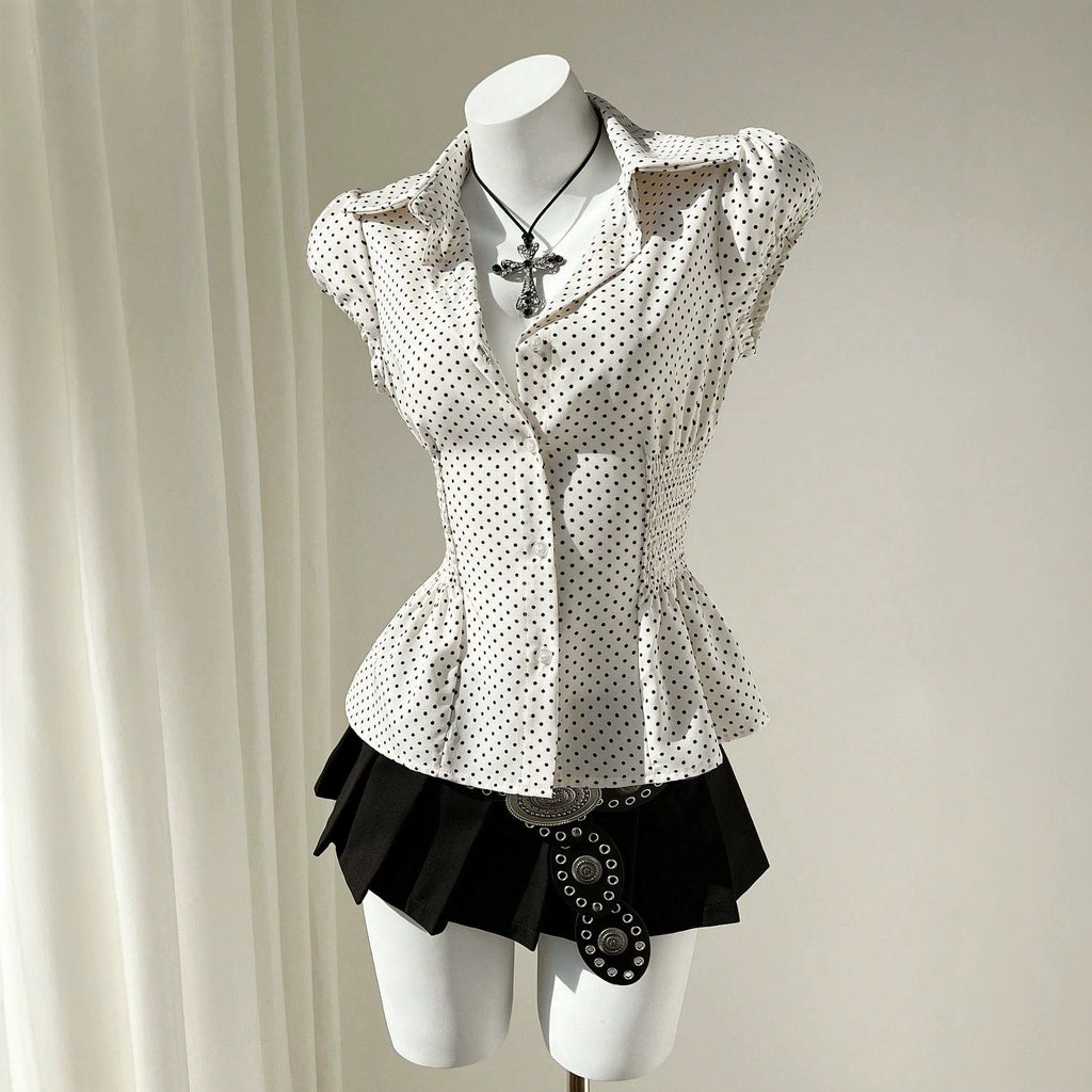 Wave point waist cinching women's shirt