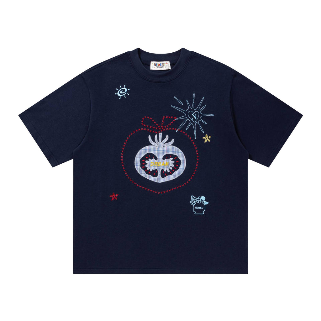 Fun fruit embroidery short sleeved shirt