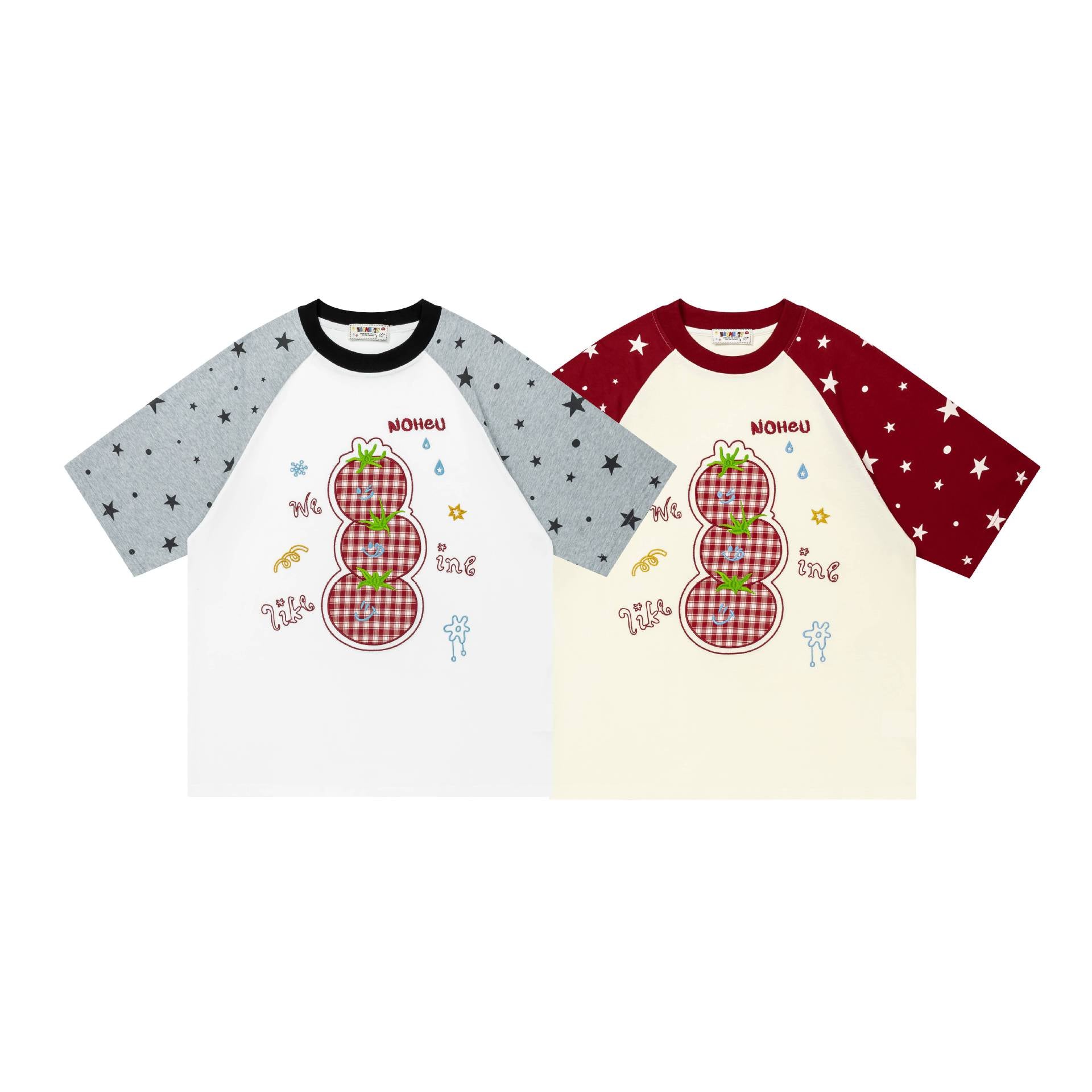 Tomato embroidery shoulder length short sleeved shirt