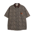 Leopard print collar short sleeved shirt