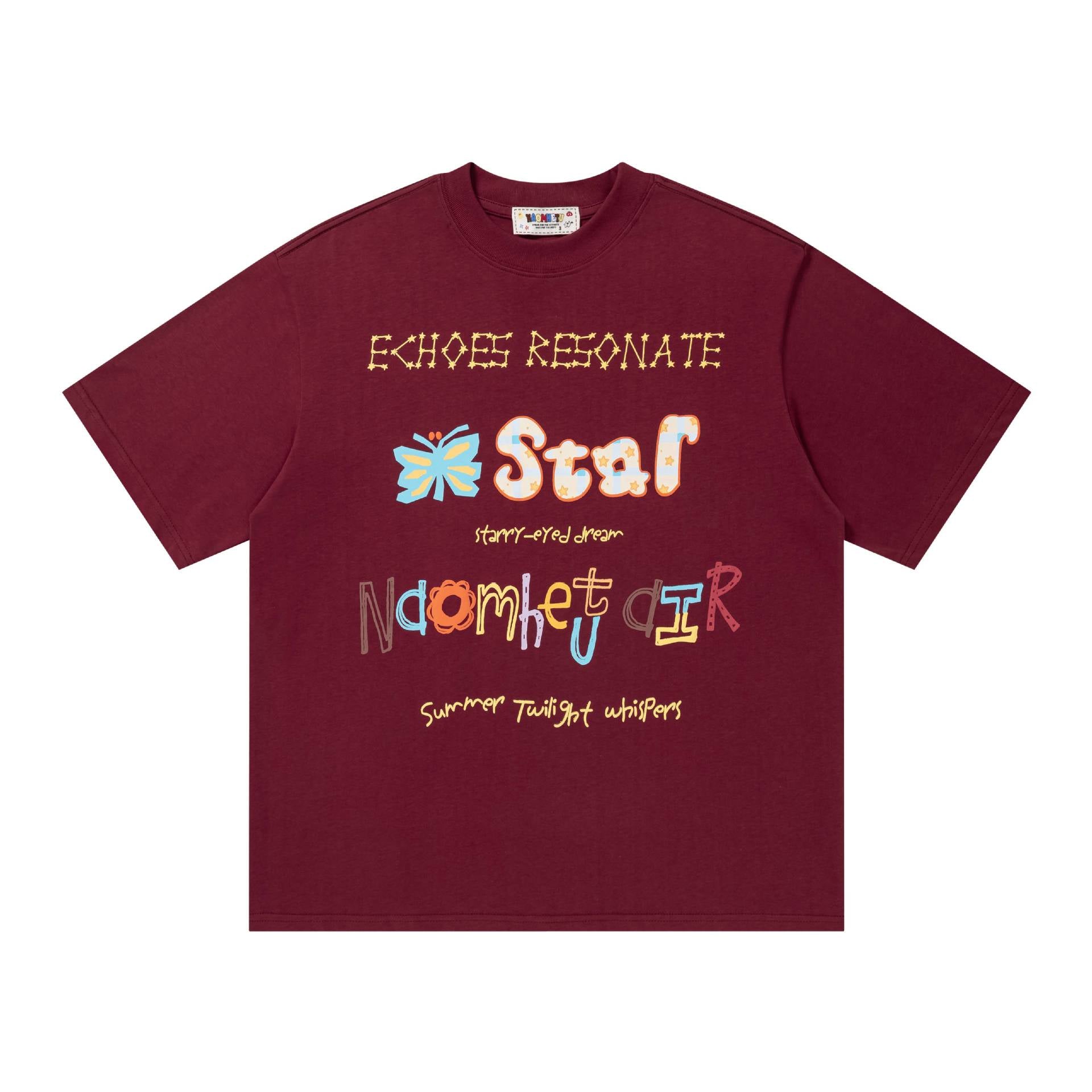 Colorful text graffiti short sleeved shirt