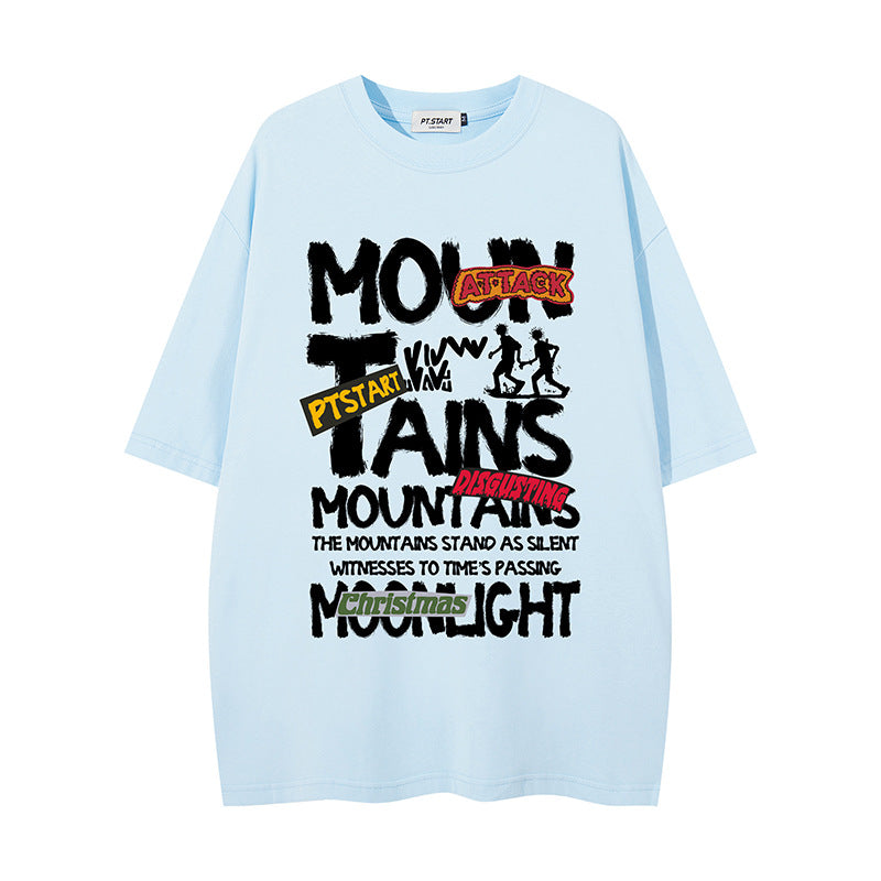Graffiti letter printed short sleeved shirt