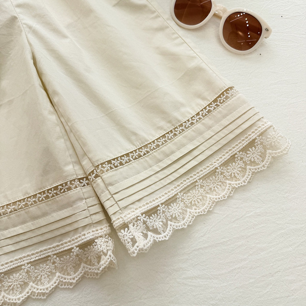 Floral Print Two-Piece Set for Girls, Sleeveless Lace Trim Top  Wide Leg Pants, Vintage Casual Outfit
