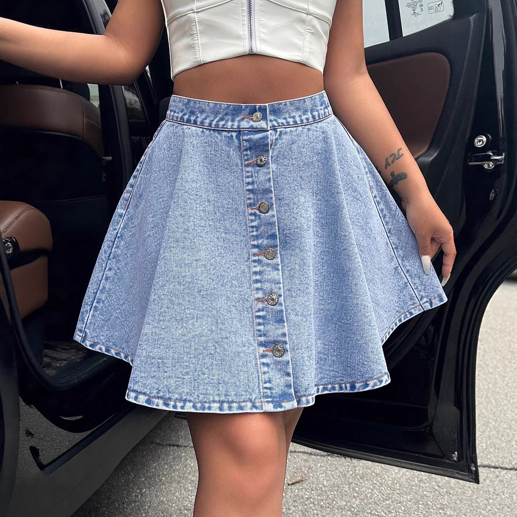 High waisted loose denim skirt