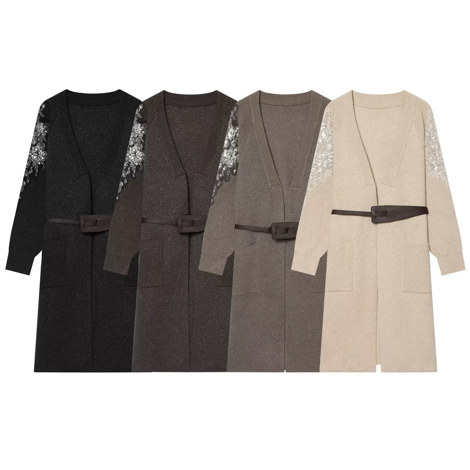 Heavy industry bead sequin waistband knitted coat
