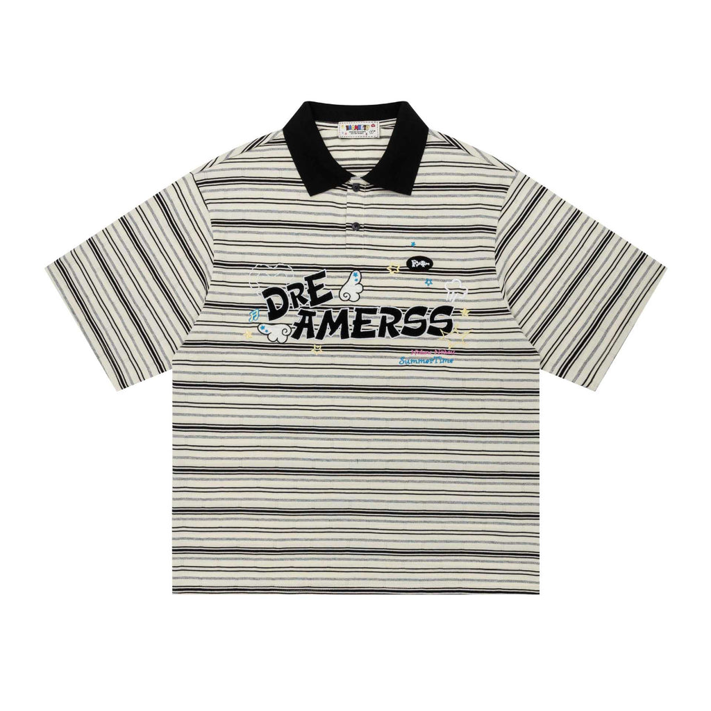 Alphabet striped embroidered short sleeved shirt