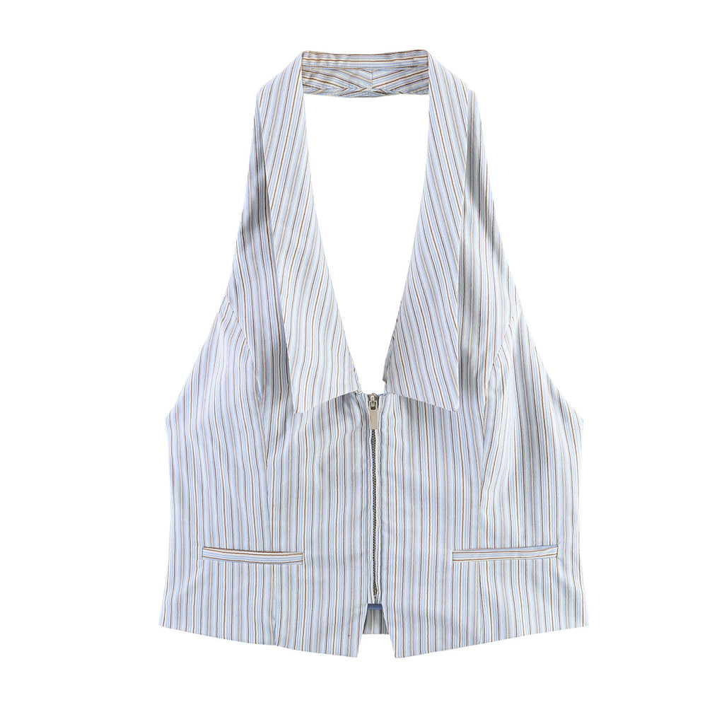 Striped vest style top+shorts set