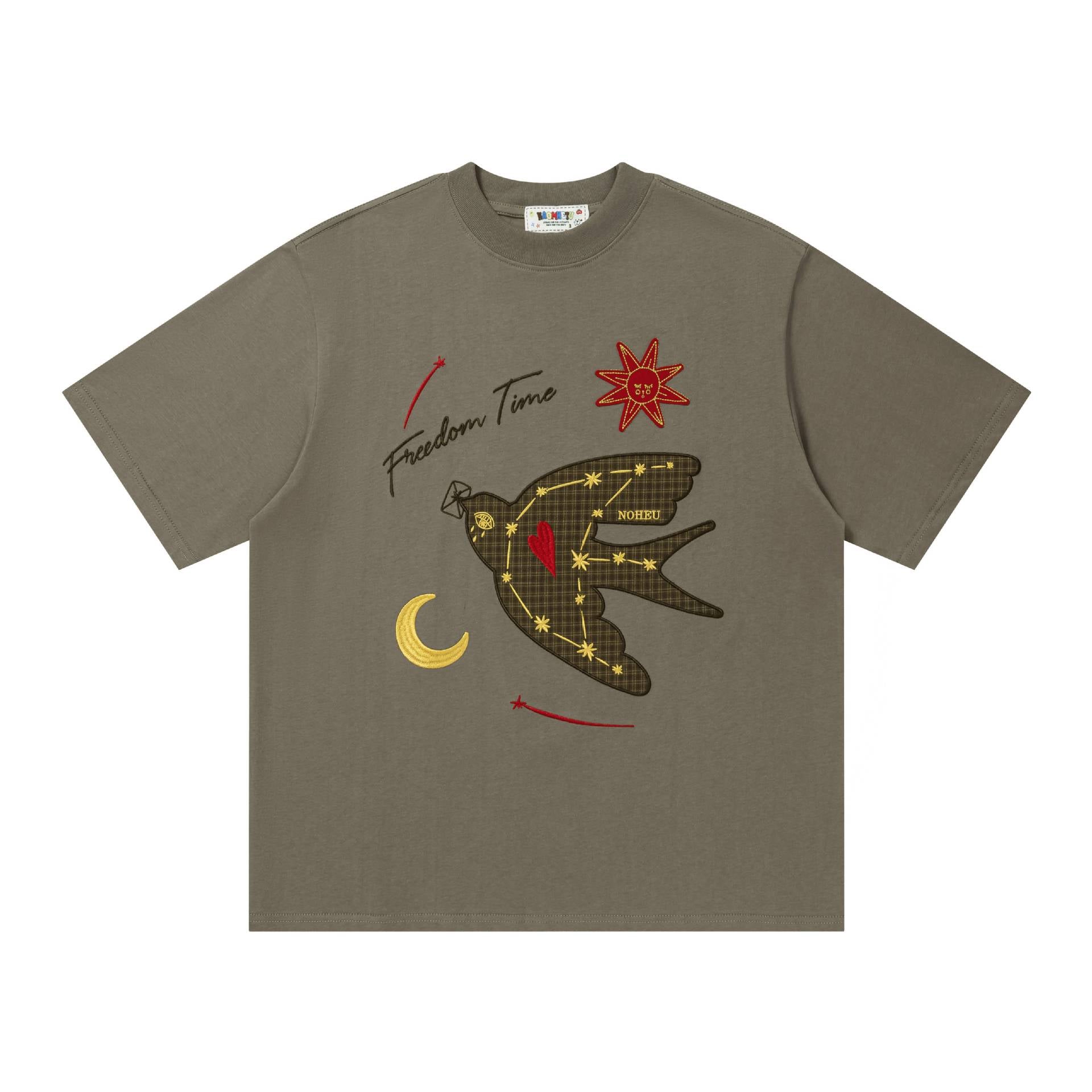 Plaid swallow embroidery short sleeved shirt