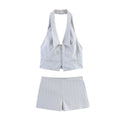 Striped vest style top+shorts set