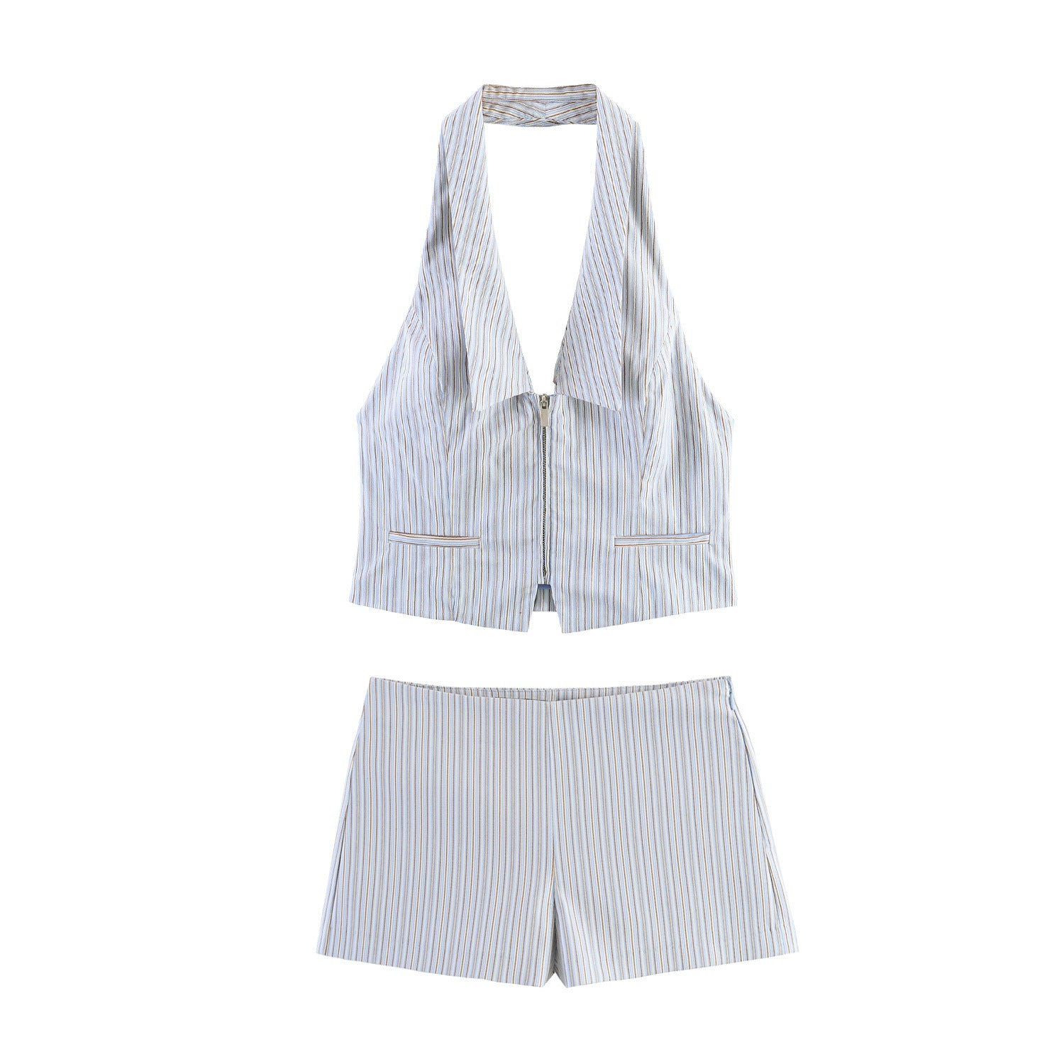 Striped vest style top+shorts set