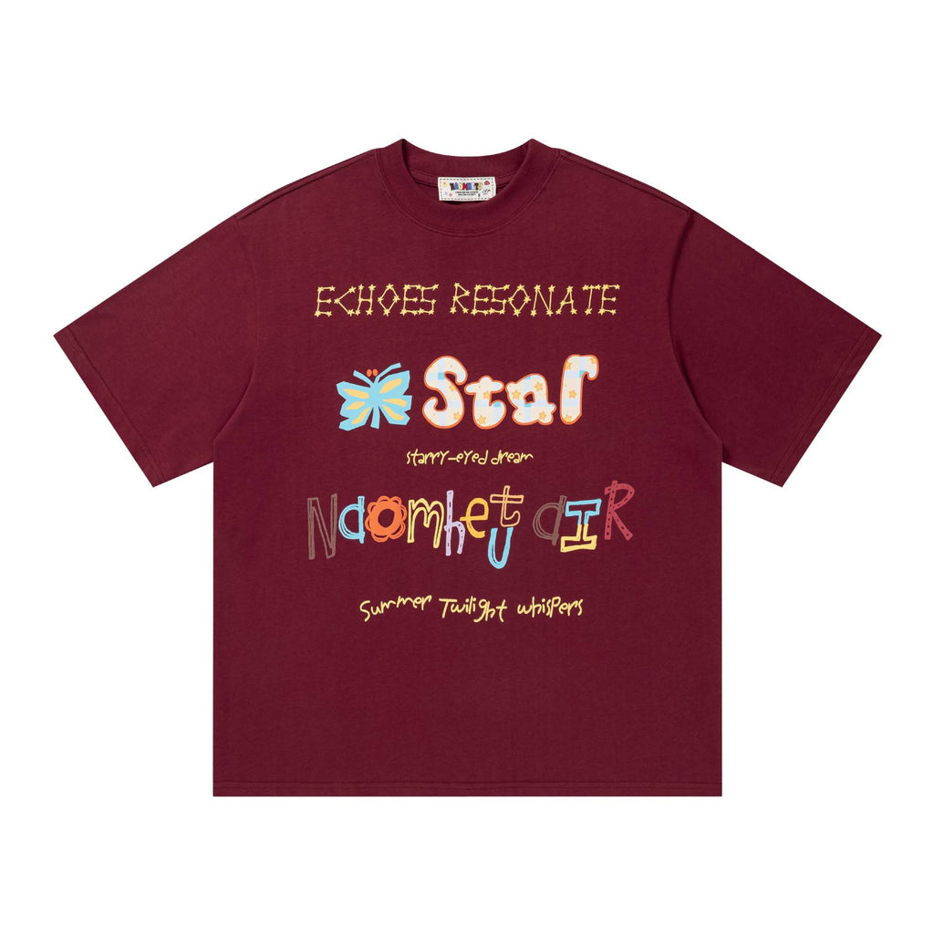 Colorful text graffiti short sleeved shirt