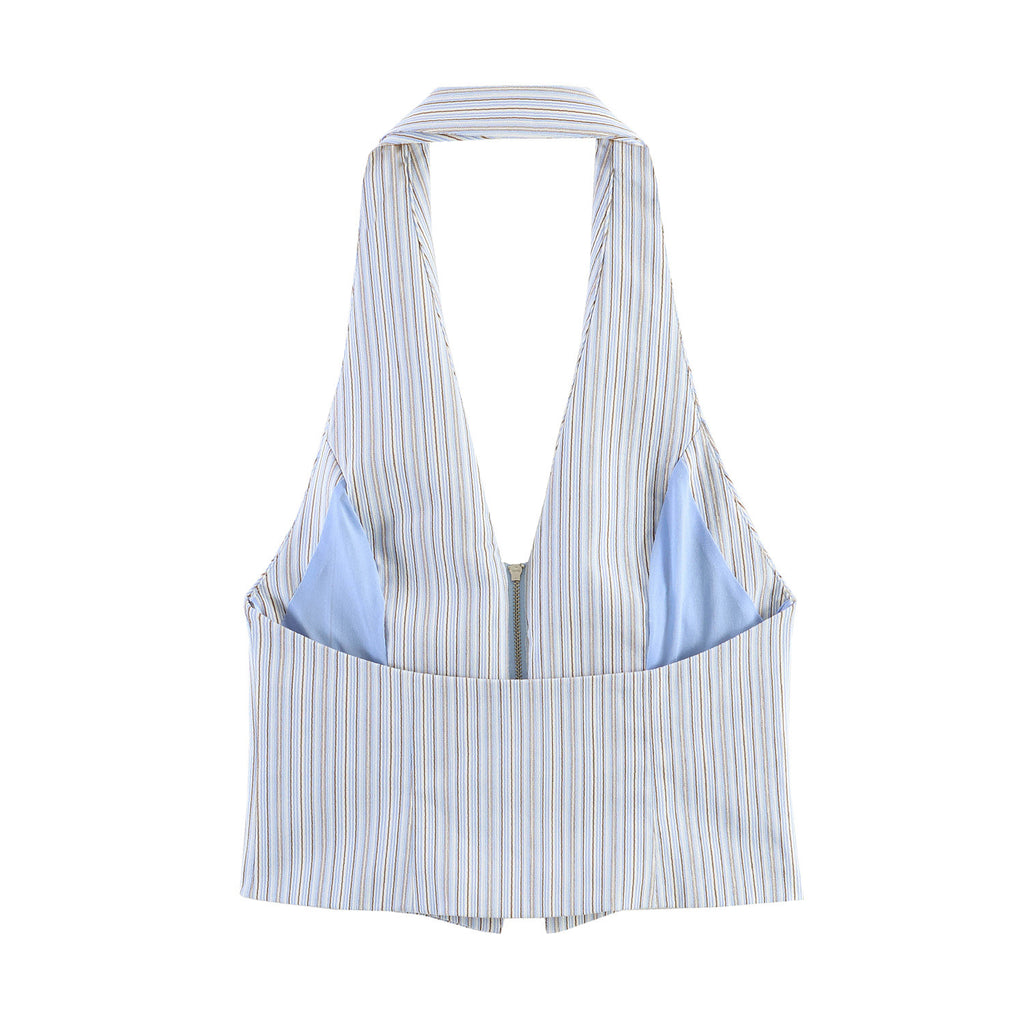 Striped vest style top+shorts set