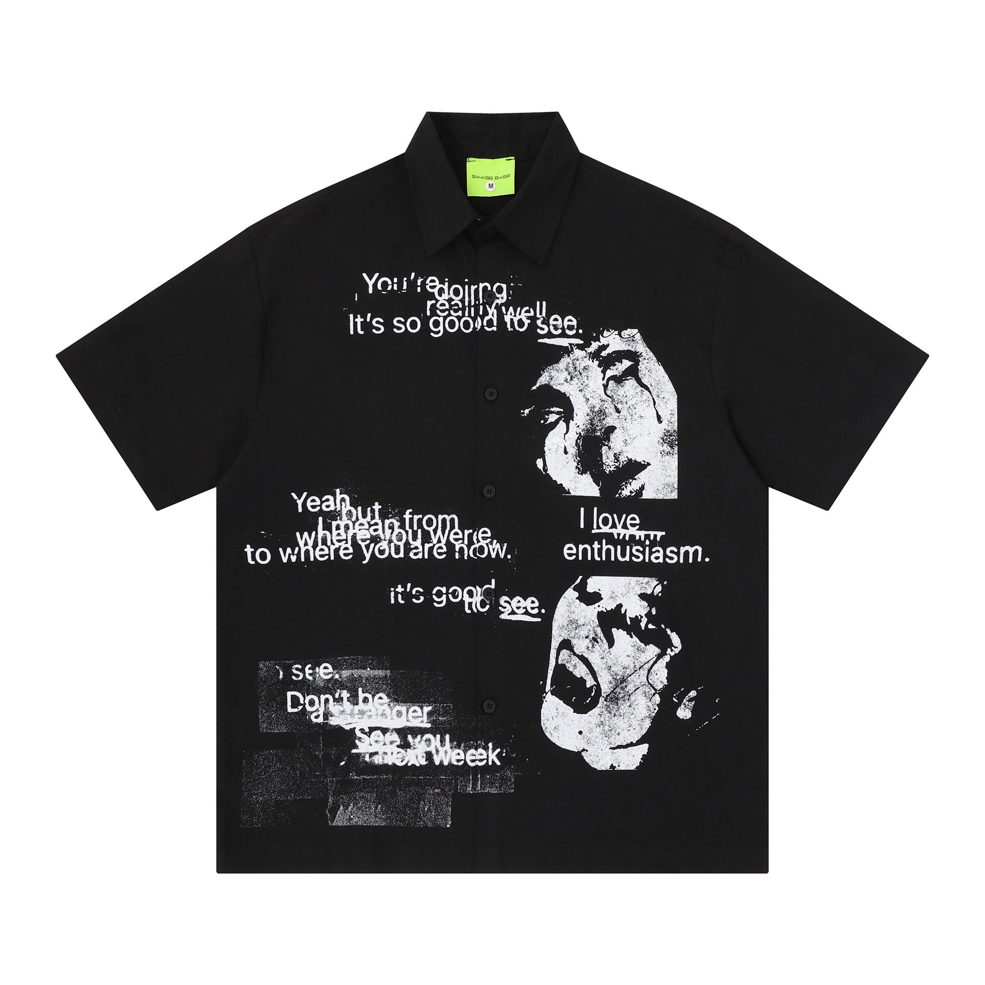 Portrait text printed short sleeved shirt