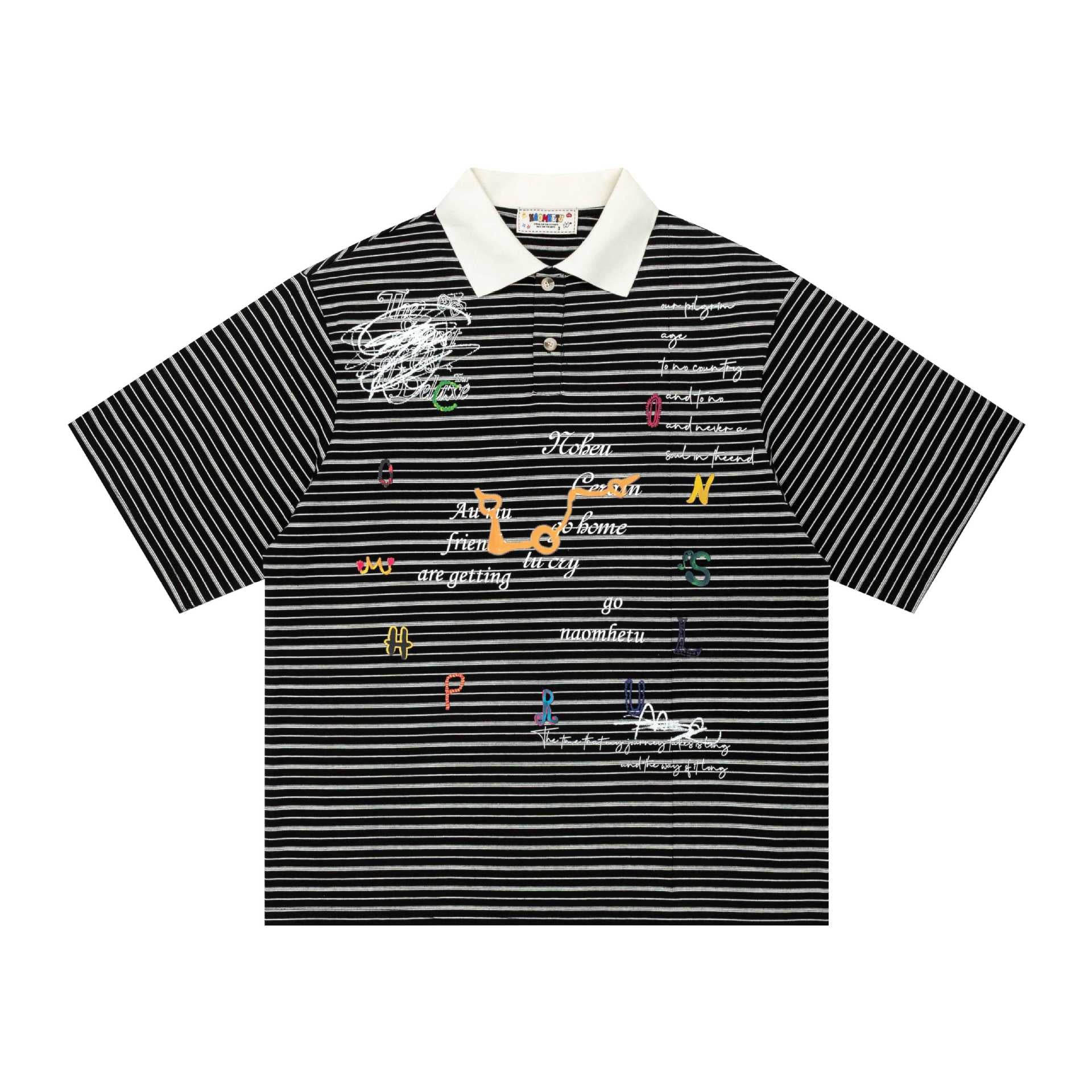 Graffiti embroidery striped short sleeved shirt