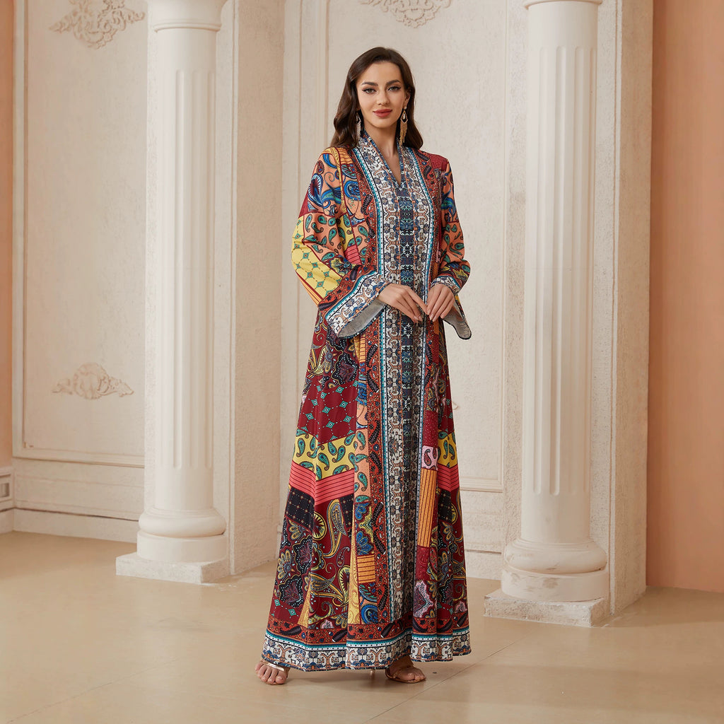 Printed long sleeved loose dress