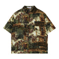 Oil painting camouflage printed short sleeved shirt
