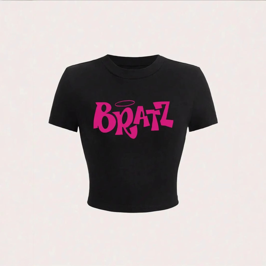 Fashionable summer short letter printed spicy girl casual and comfortable slim fit short sleeved T-shirt top