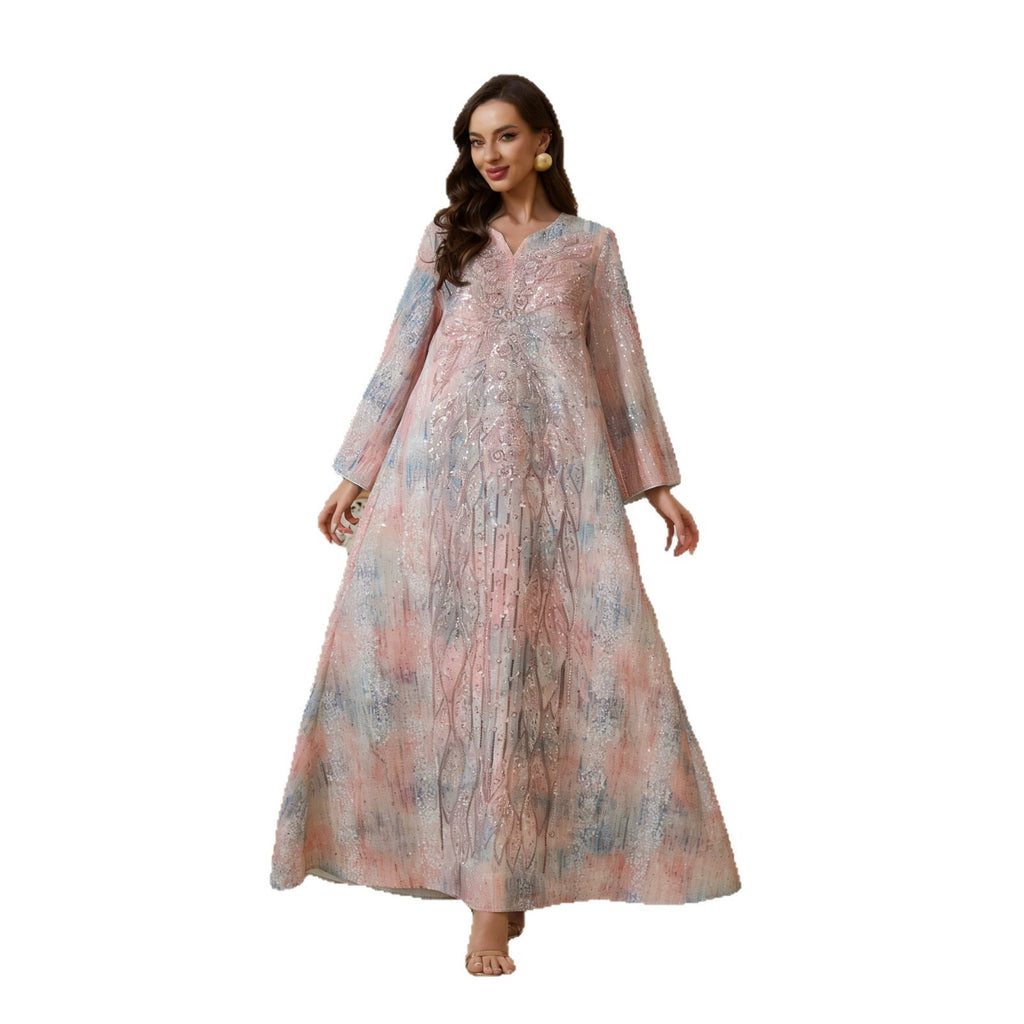 Embroidered pearl long skirt