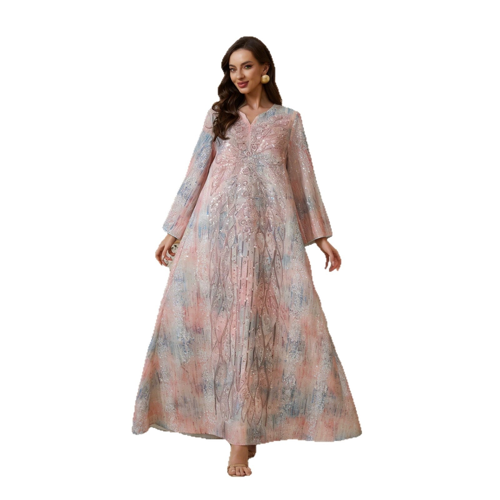 Embroidered pearl long skirt