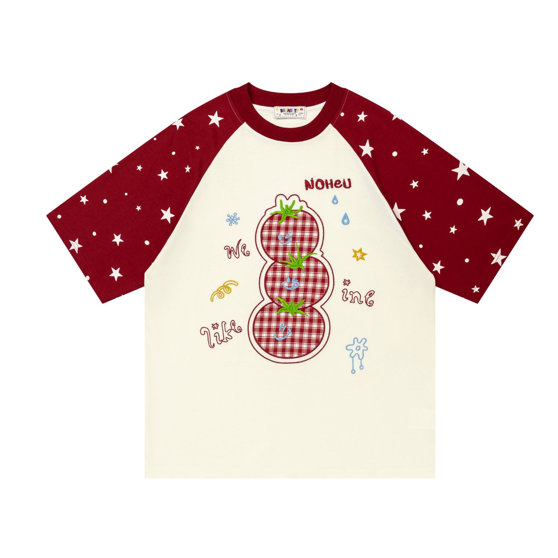 Tomato embroidery shoulder length short sleeved shirt