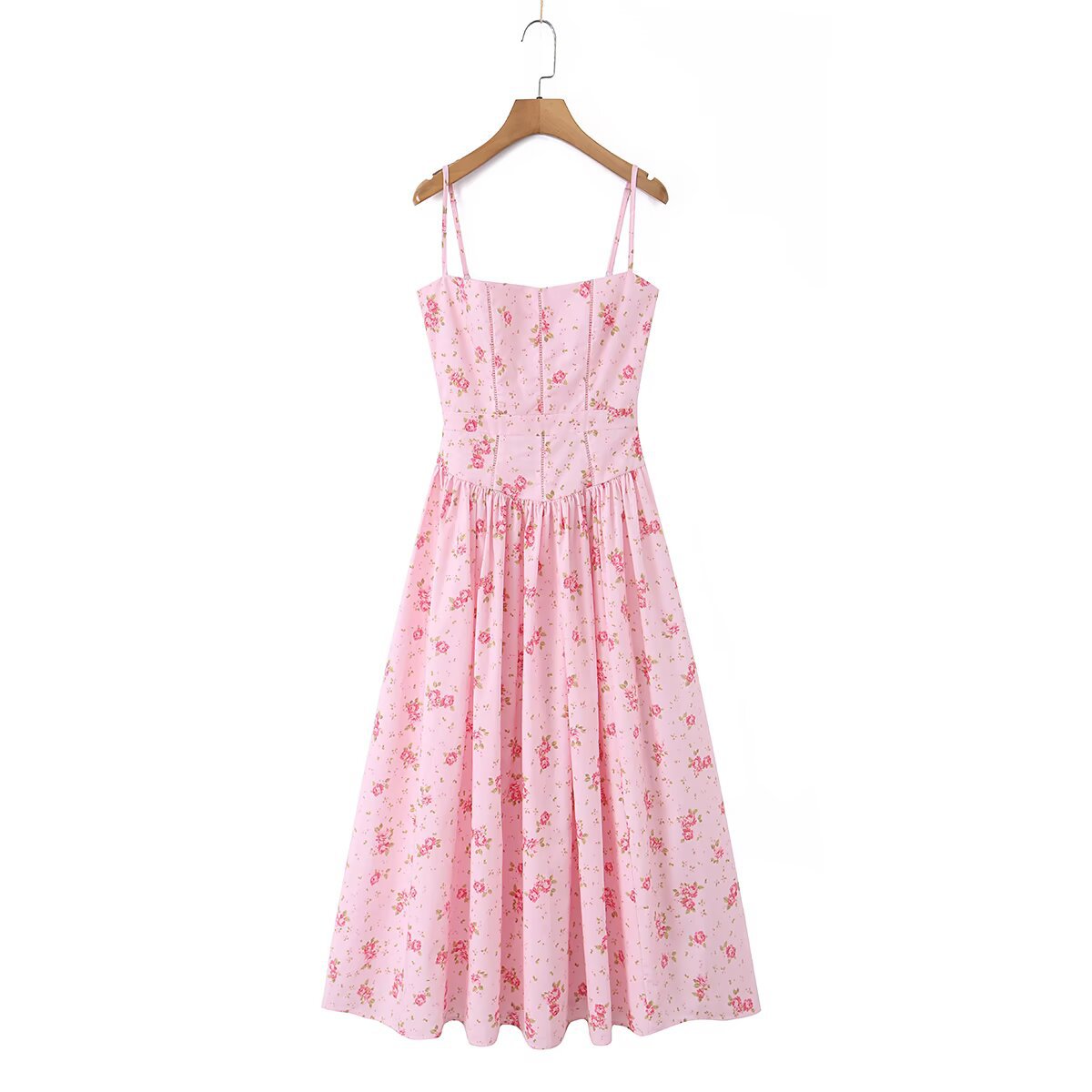 French vacation style printed suspender dress