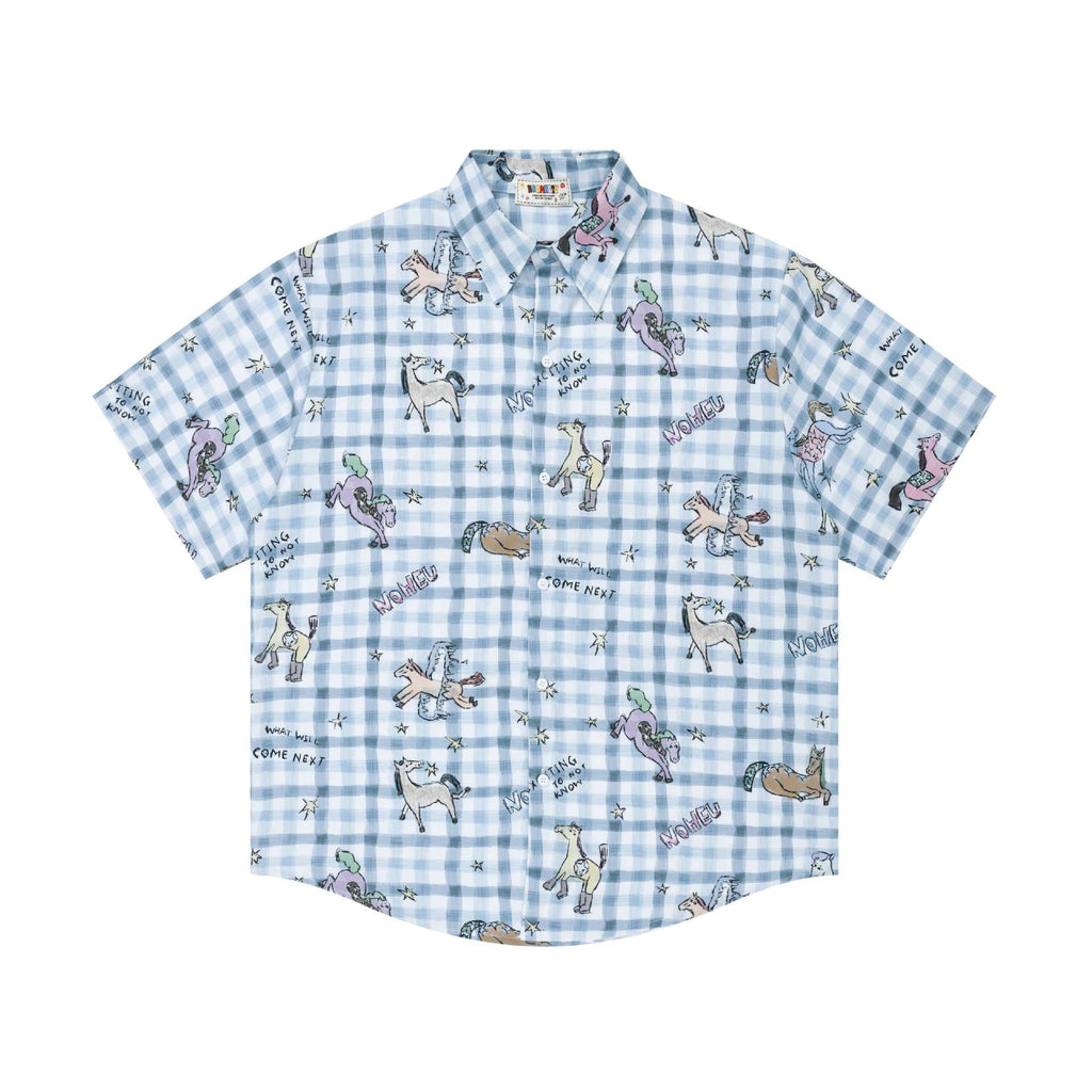 Hand drawn pony print short sleeved shirt