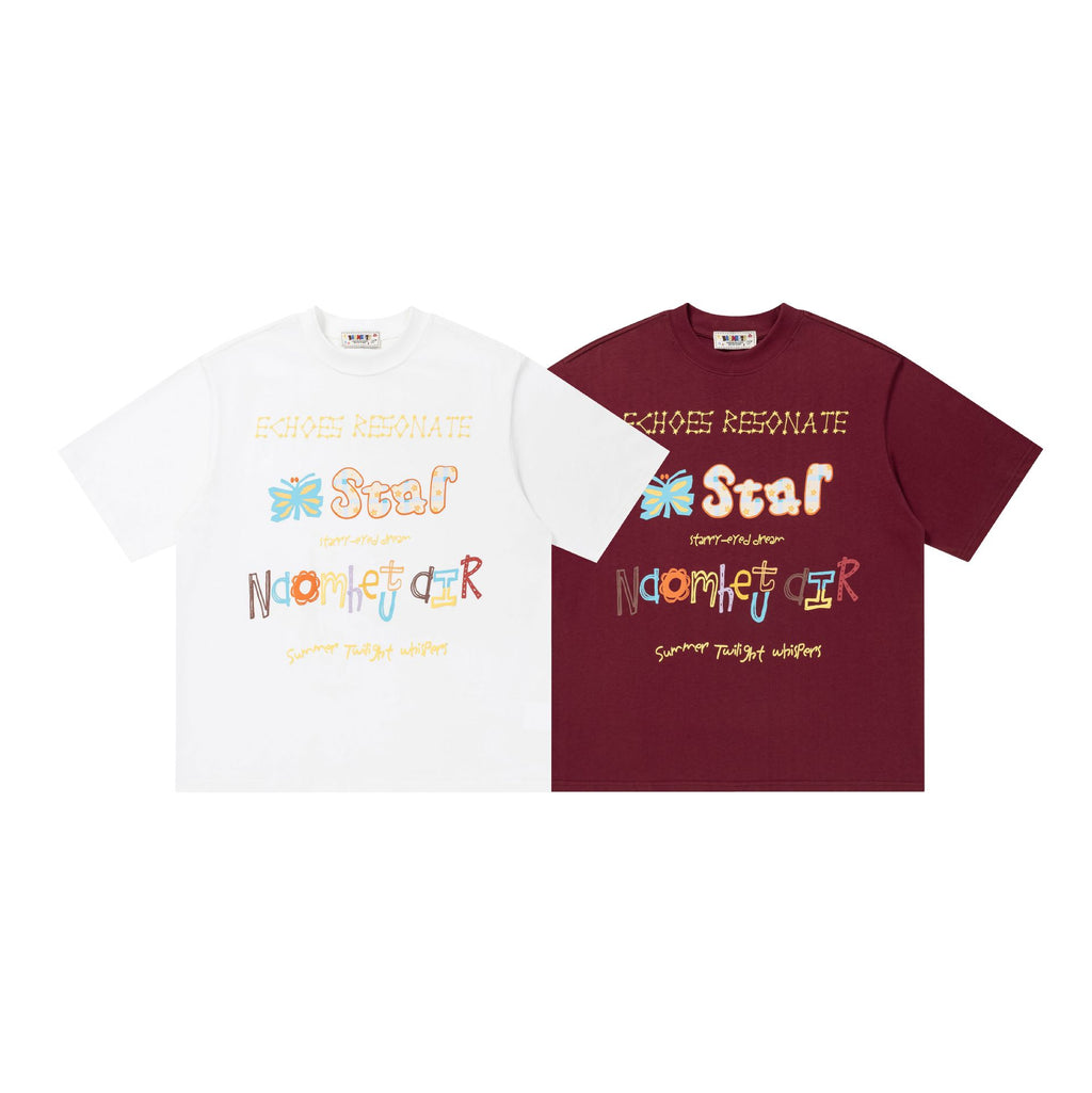 Colorful text graffiti short sleeved shirt