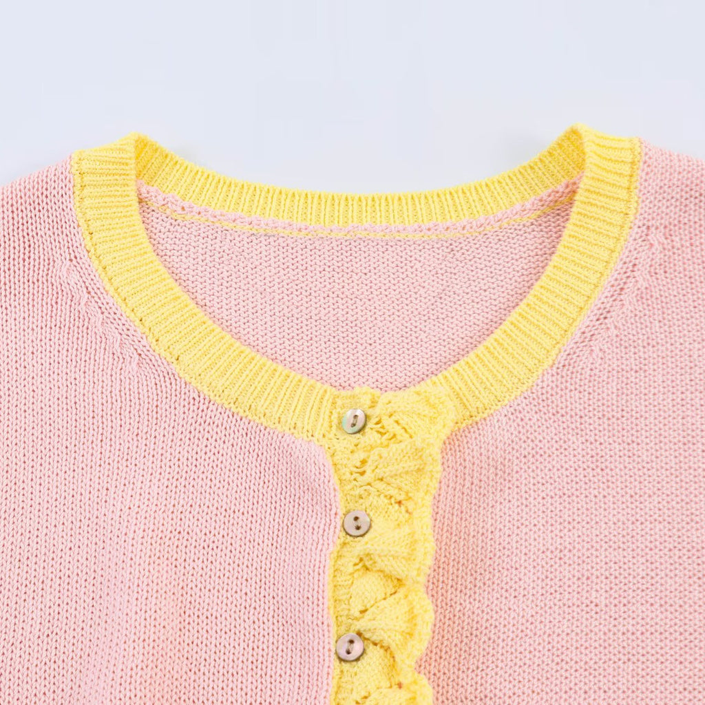 Hollow out splicing knitted fungus edge jacket
