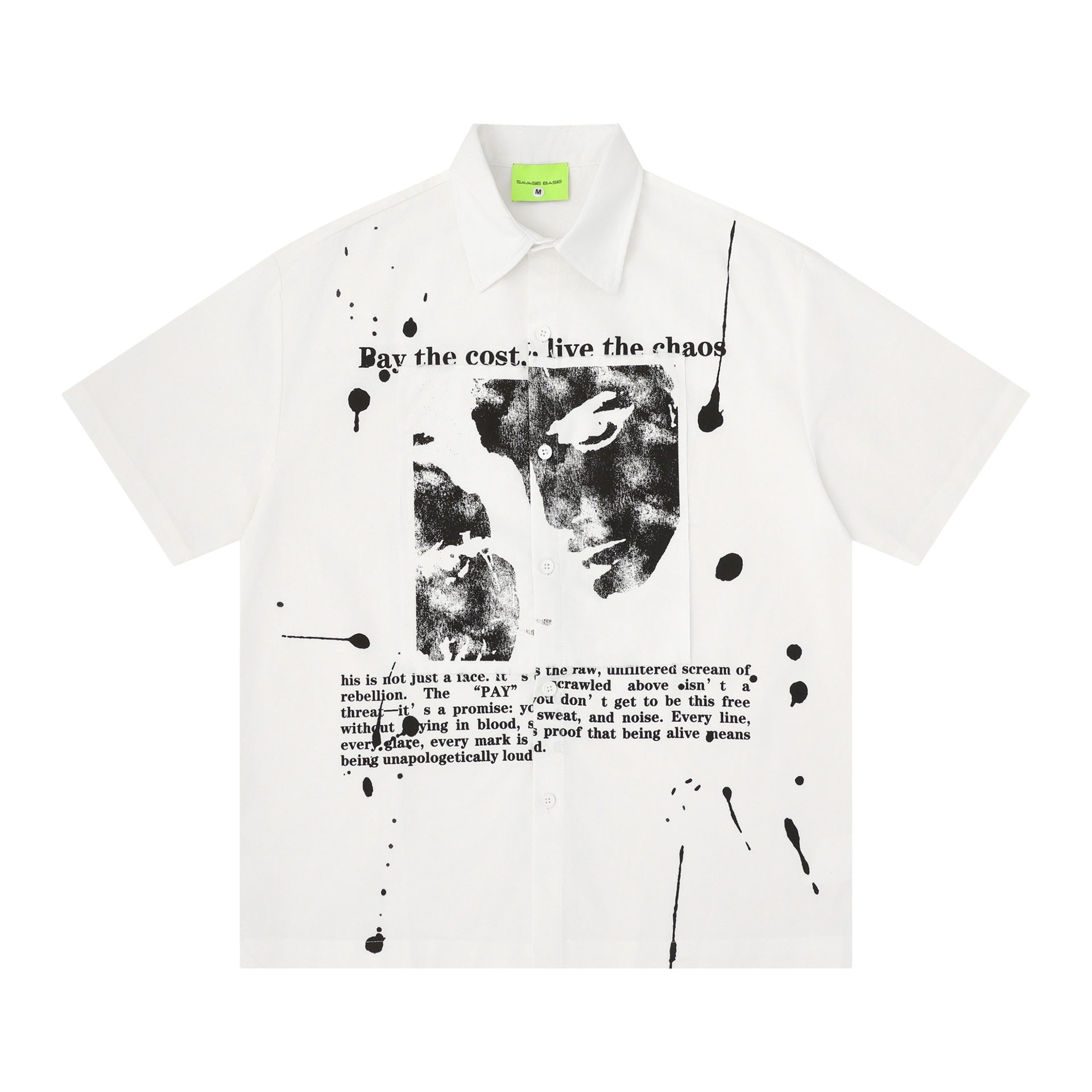 Portrait splashed ink text short sleeved