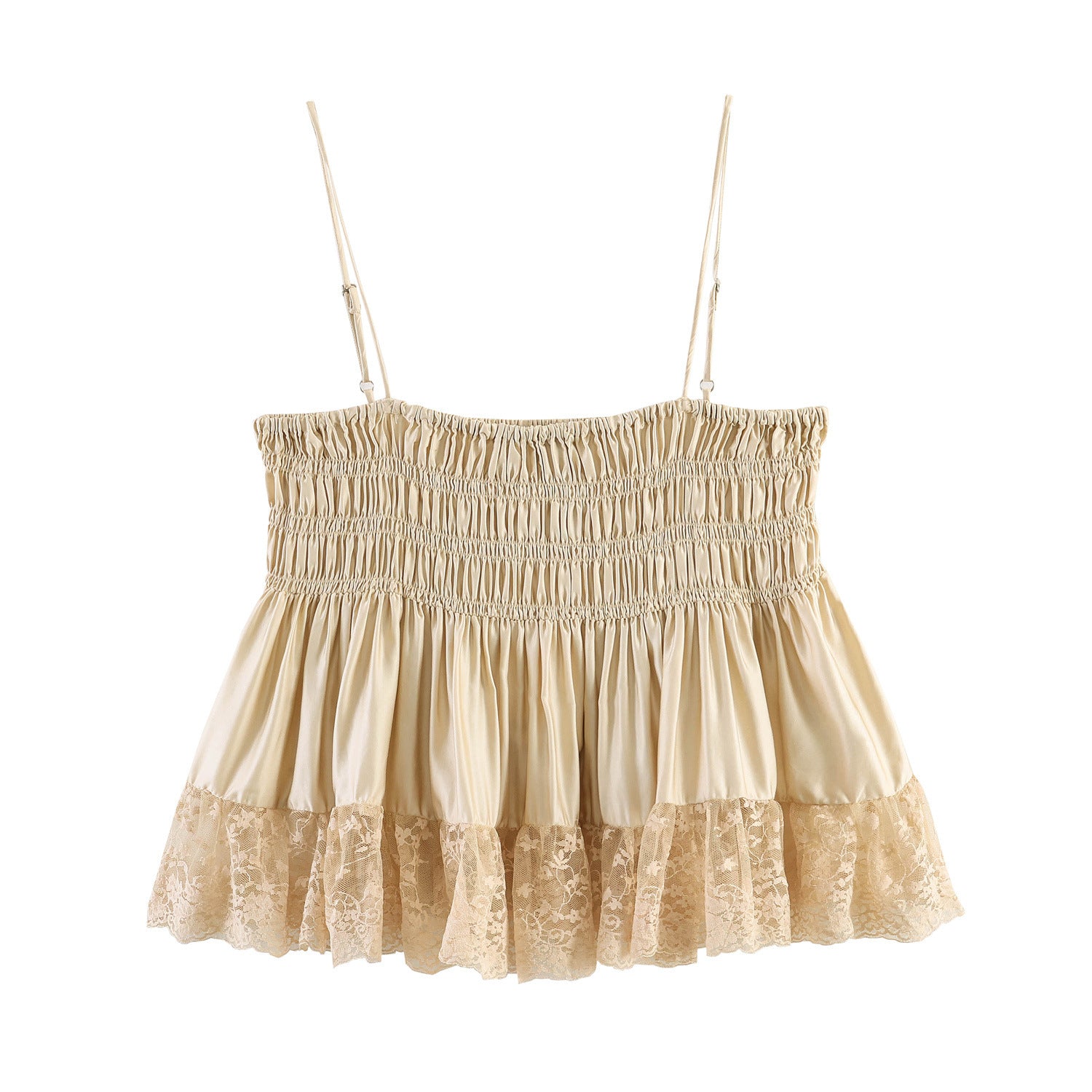 Wrinkled lace satin texture camisole top