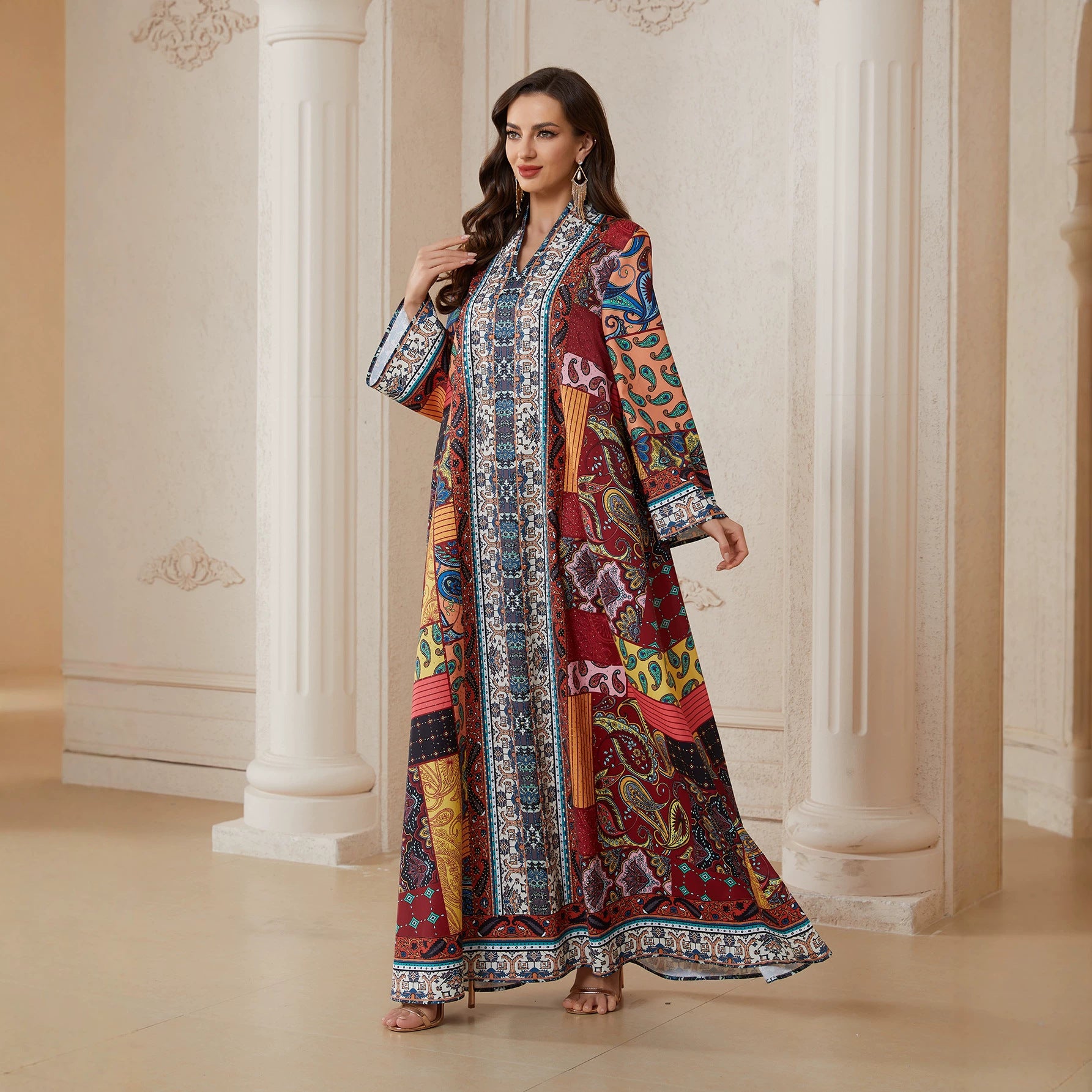 Printed long sleeved loose dress