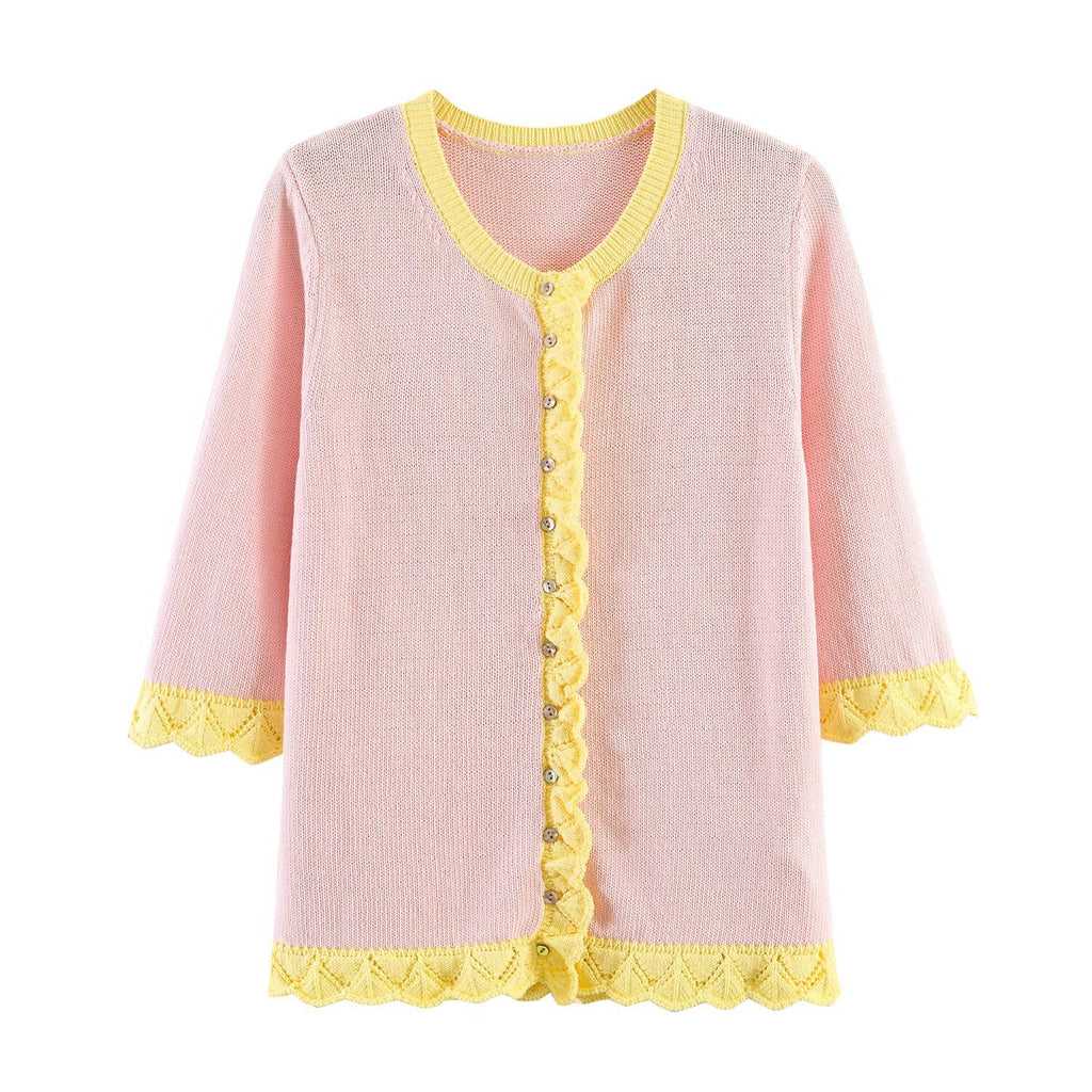 Hollow out splicing knitted fungus edge jacket