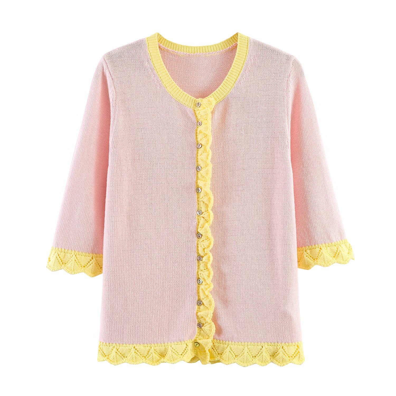 Hollow out splicing knitted fungus edge jacket