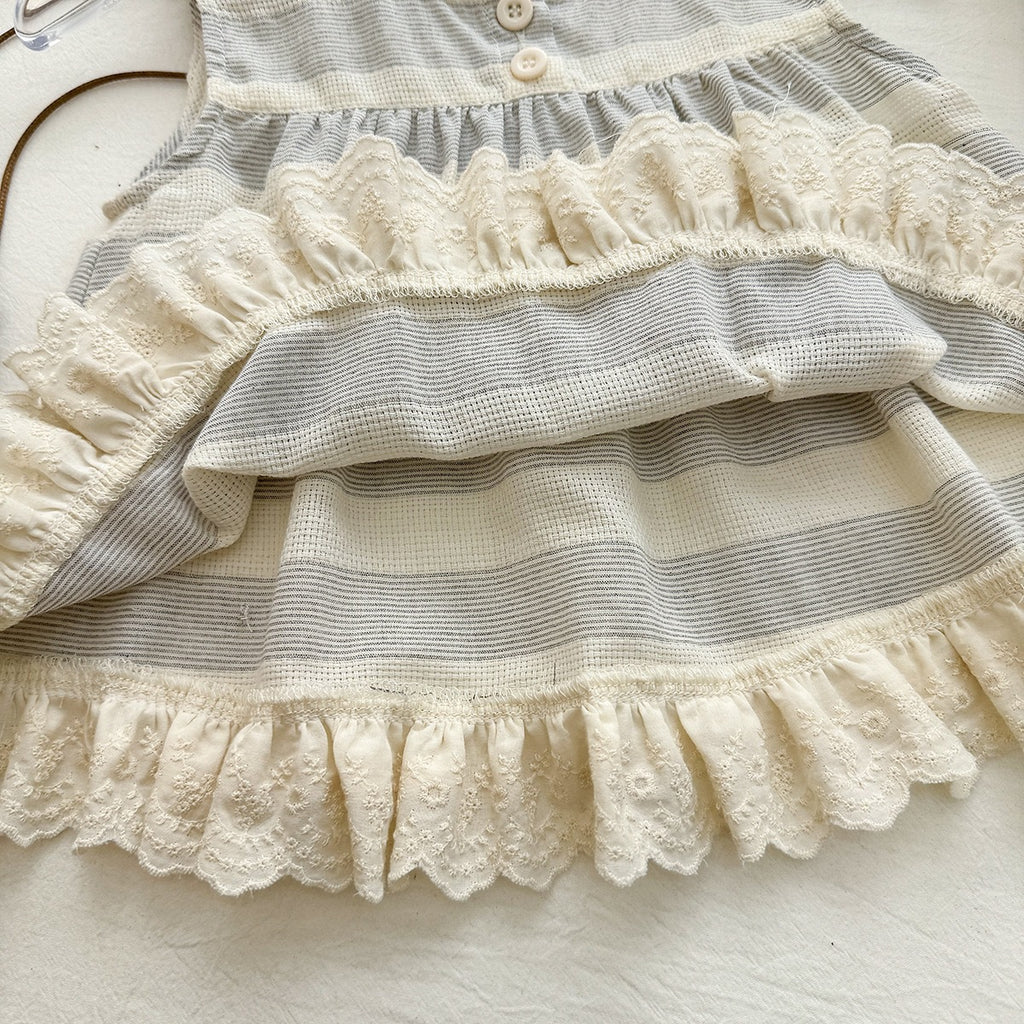 Chic Striped Lace Tank Top with Ruffle Wide-Leg Pants Two-Piece Set for Girls Summer Outfit