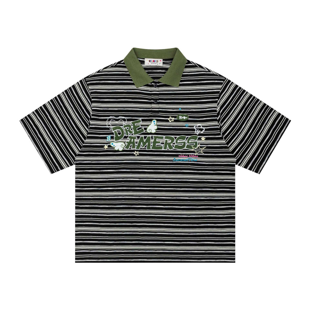 Alphabet striped embroidered short sleeved shirt