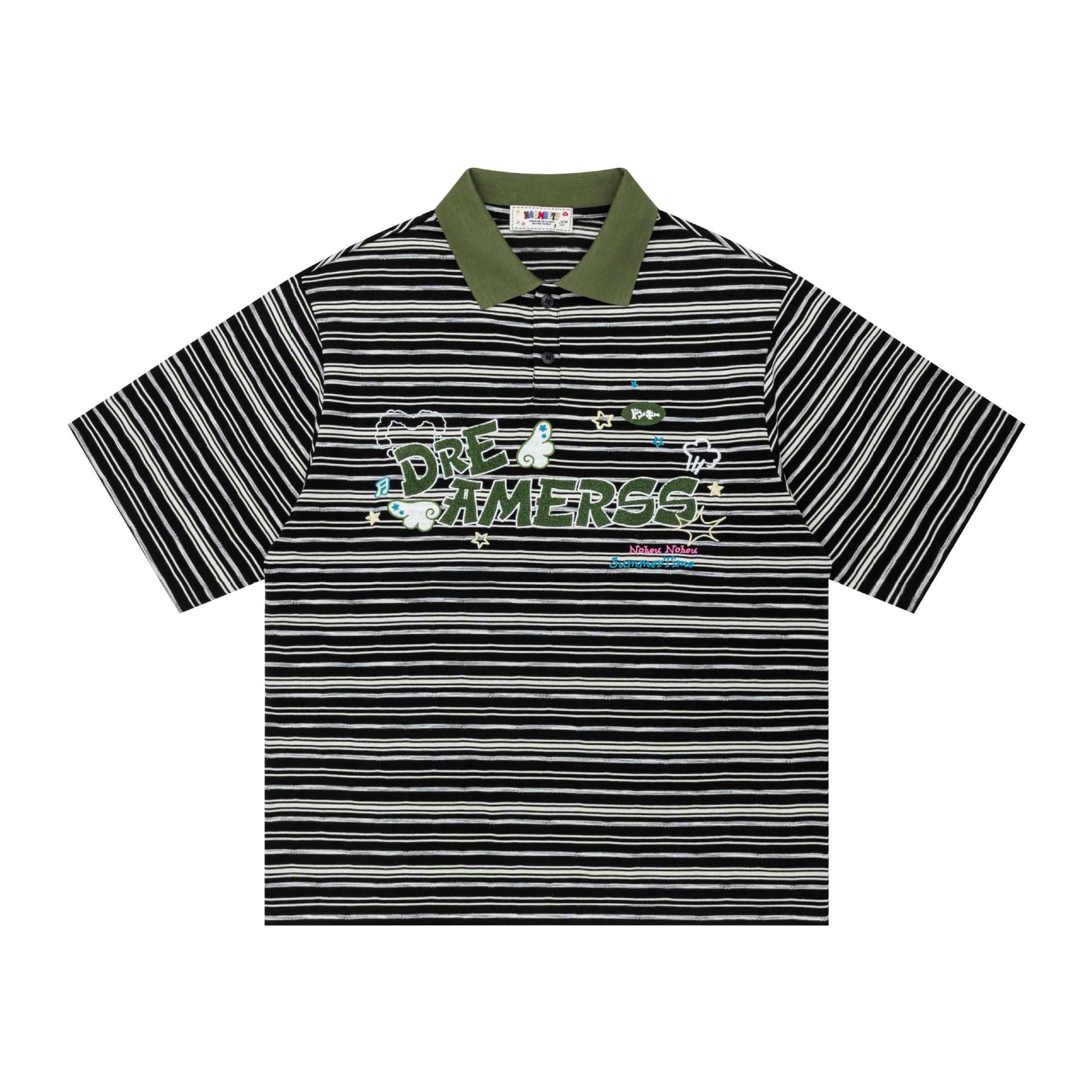Alphabet striped embroidered short sleeved shirt