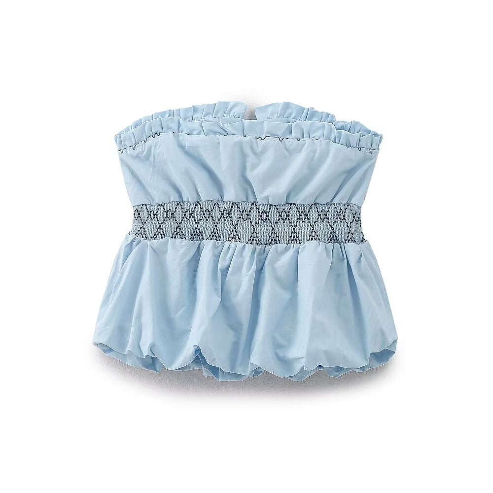 Spicy girl embroidered strapless top with exposed shoulders
