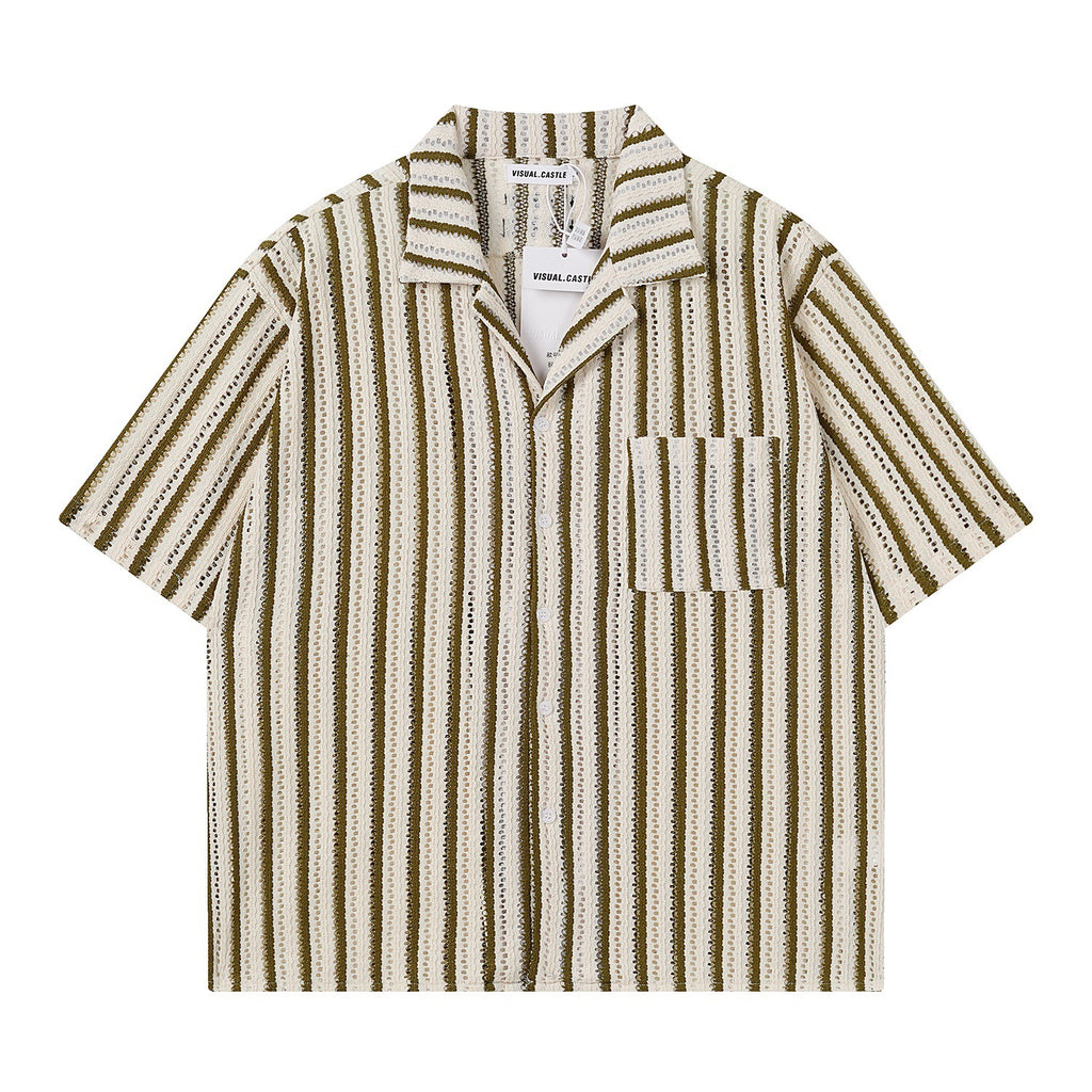 Striped hollow out silhouette short sleeved shirt