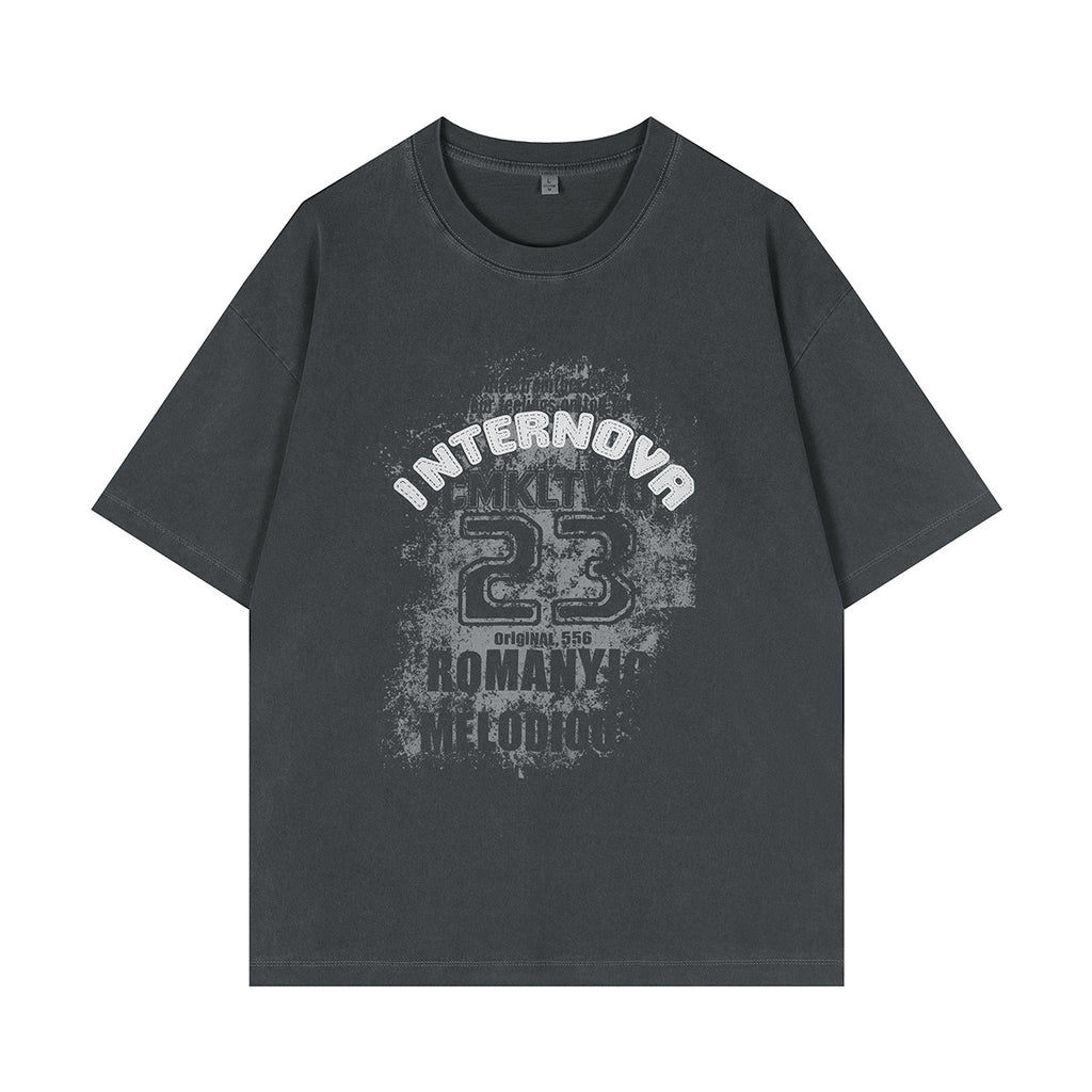 Digital letter printed short sleeved shirt