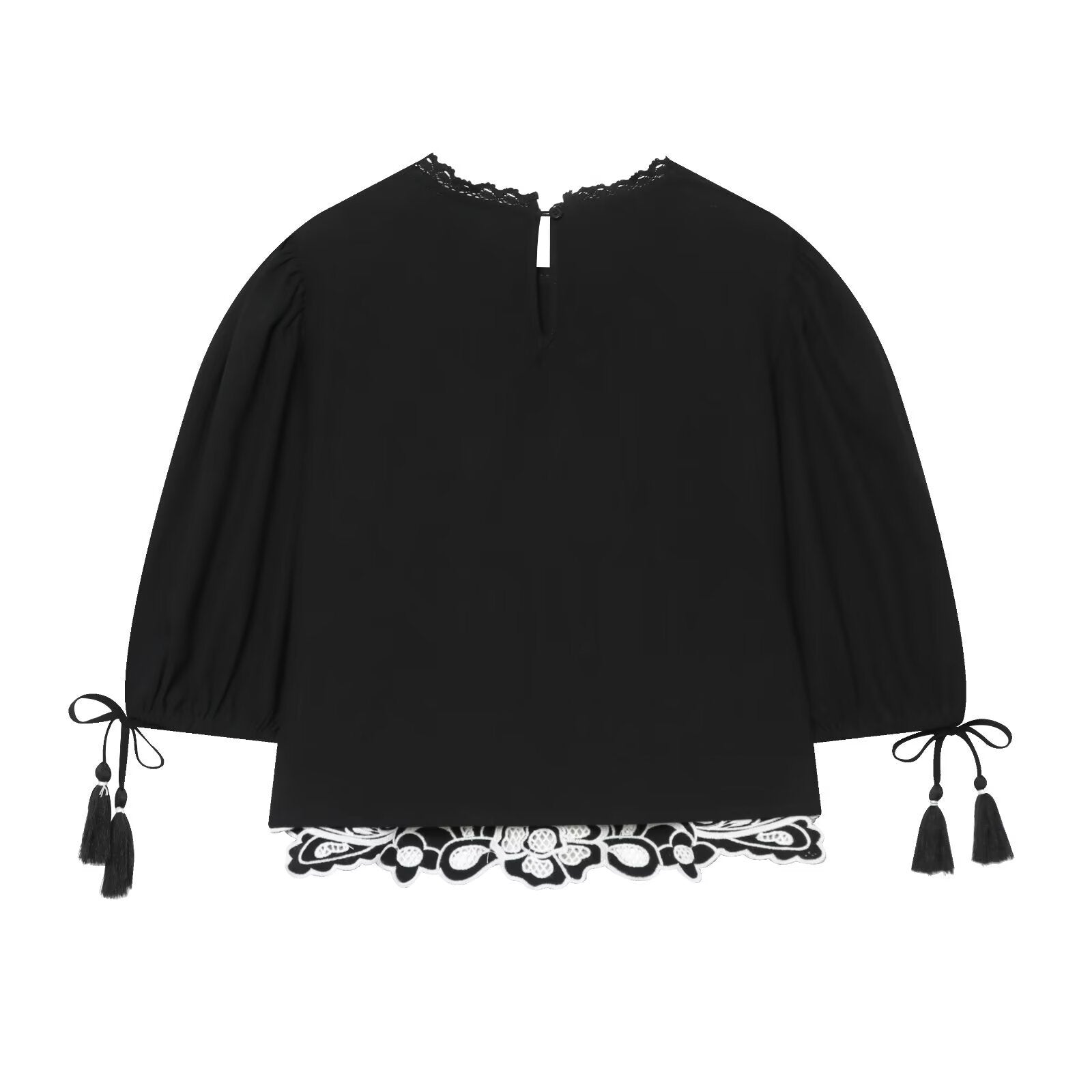 Vintage style bubble sleeve embroidered shirt