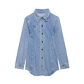 Splicing collar and waist cinched denim shirt jacket