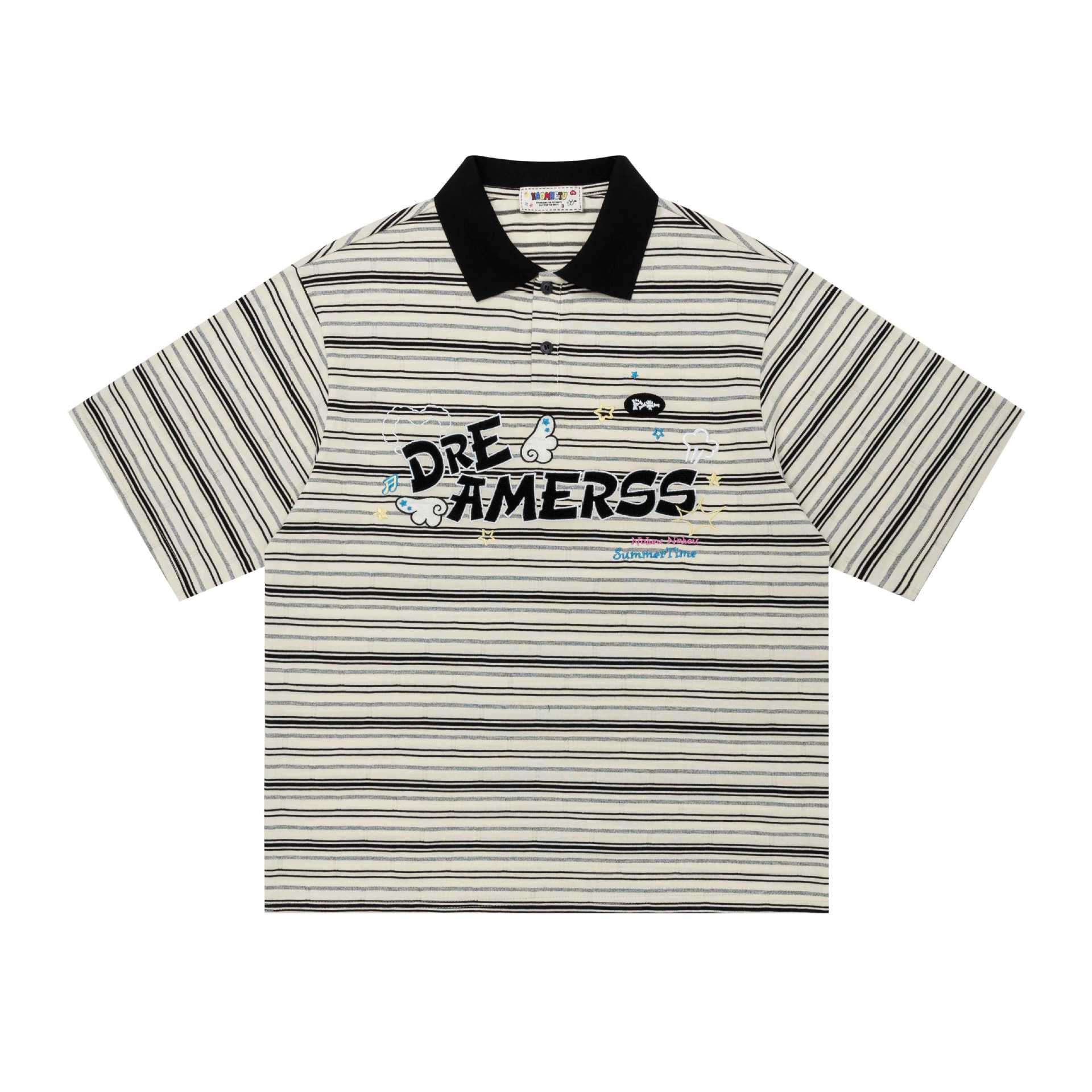 Alphabet striped embroidered short sleeved shirt