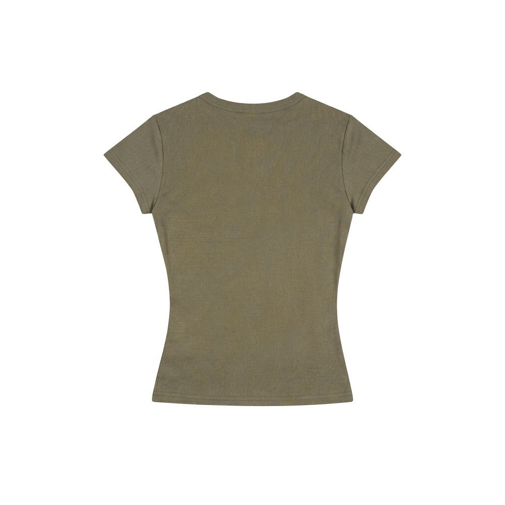 Round Neck Short Sleeve T-Shirt for Women Casual Top with Classic