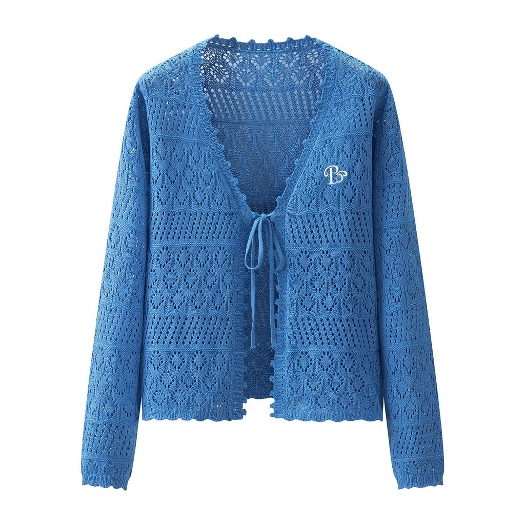 Hollow Knit Cardigan Lightweight Women's Outerwear Long Dress Match Conditioning Shirt Loose Top