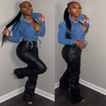 Women's Street Chic Drawstring Single-breasted Long Sleeve Denim Jacket Top