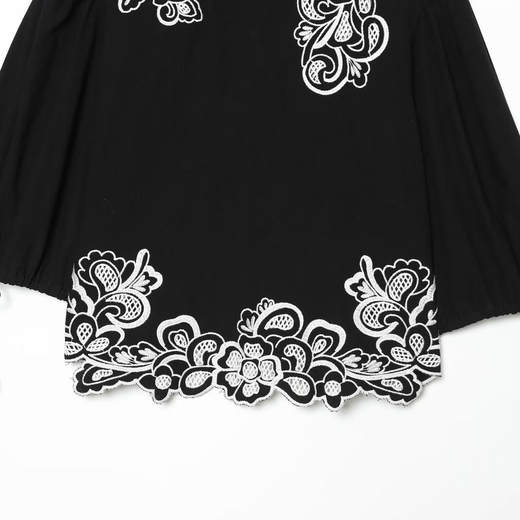 Vintage style bubble sleeve embroidered shirt