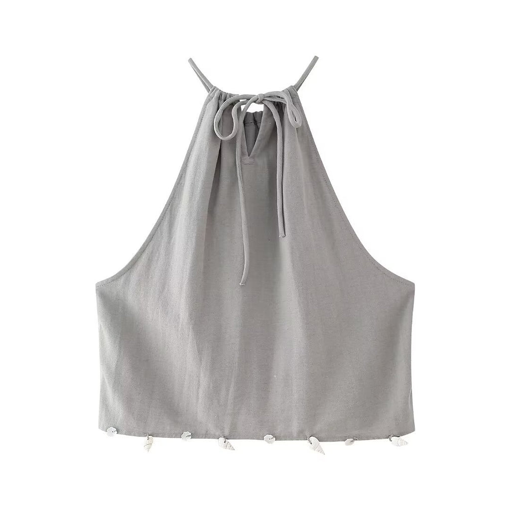 Fashionable temperament shell decoration gray camisole vest top for women